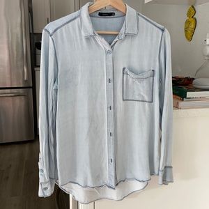 TALULA - acid washed blue button up - Medium